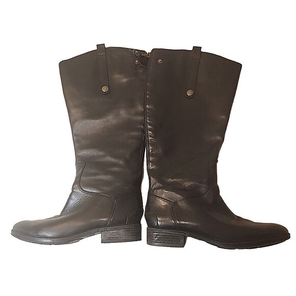Sam‎ Edelman Boots Womens Leather Black Penny 2 Zip Knee High Riding US Size 8 M - Picture 1 of 11